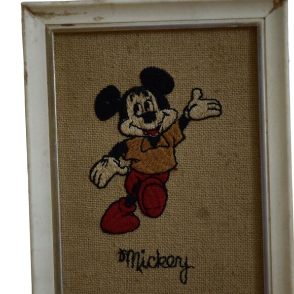 VTG Walt Disney 1960s Mickey Mouse Hopsack Embroidery Framed 5 7/8"x8" READ! - Picture 3 of 5